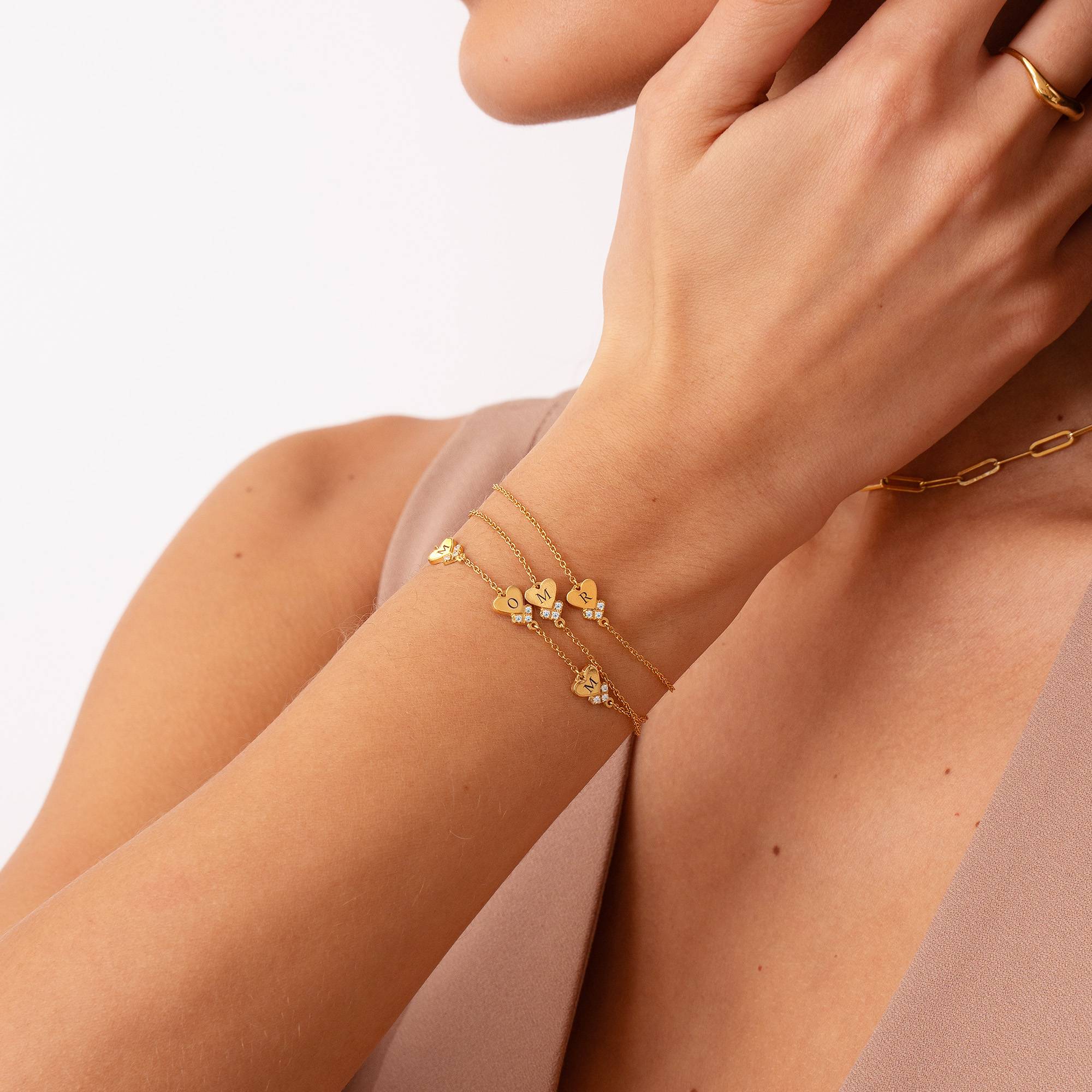 Dakota Heart Initial Bracelet with Diamonds in 18K Gold Vermeil - Image 4