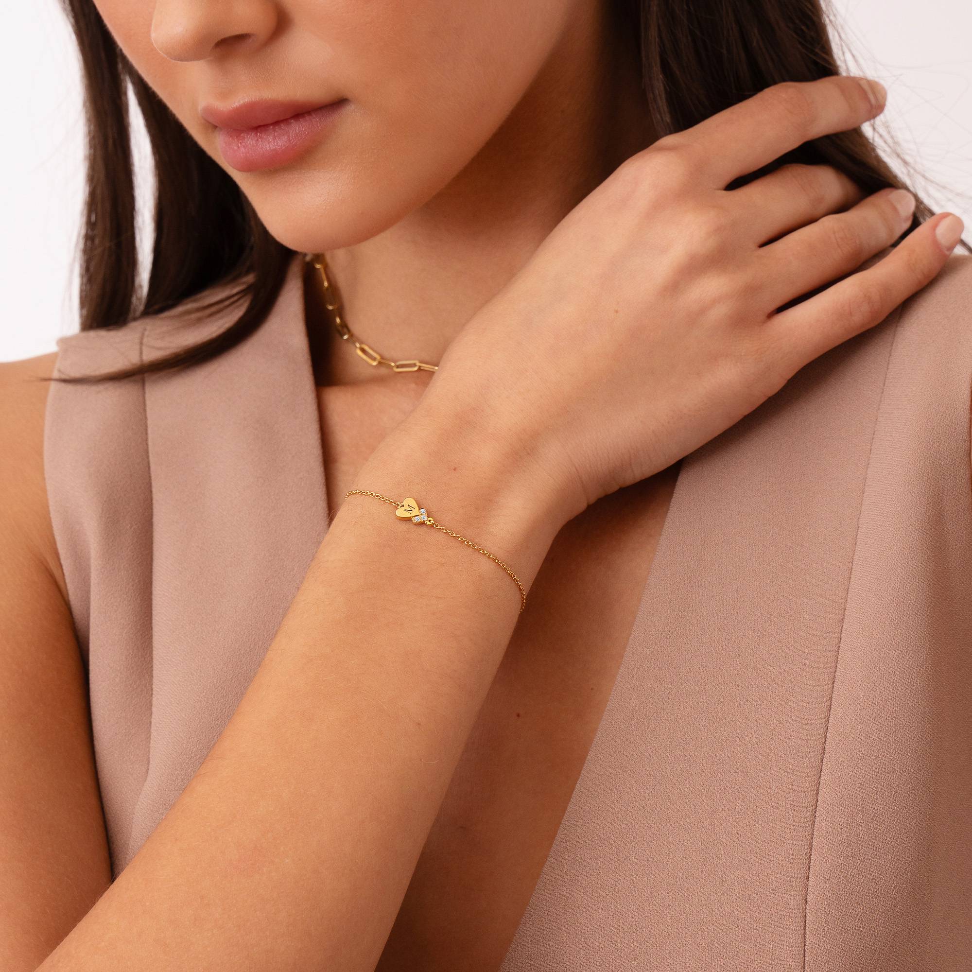 Dakota Heart Initial Bracelet with Diamonds in 18K Gold Vermeil - Image 5