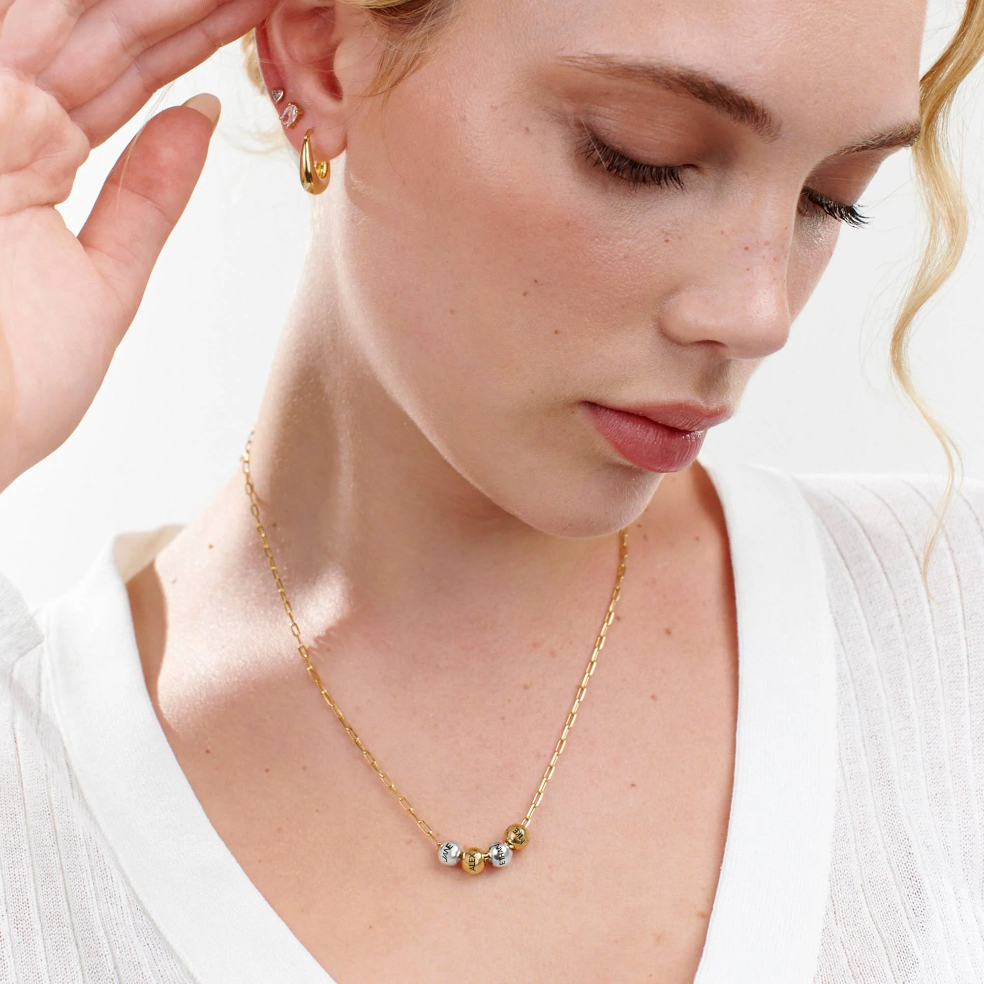 Mixed Metals Balance Bead Necklace with 18K Gold Plating Link Chain - Image 2