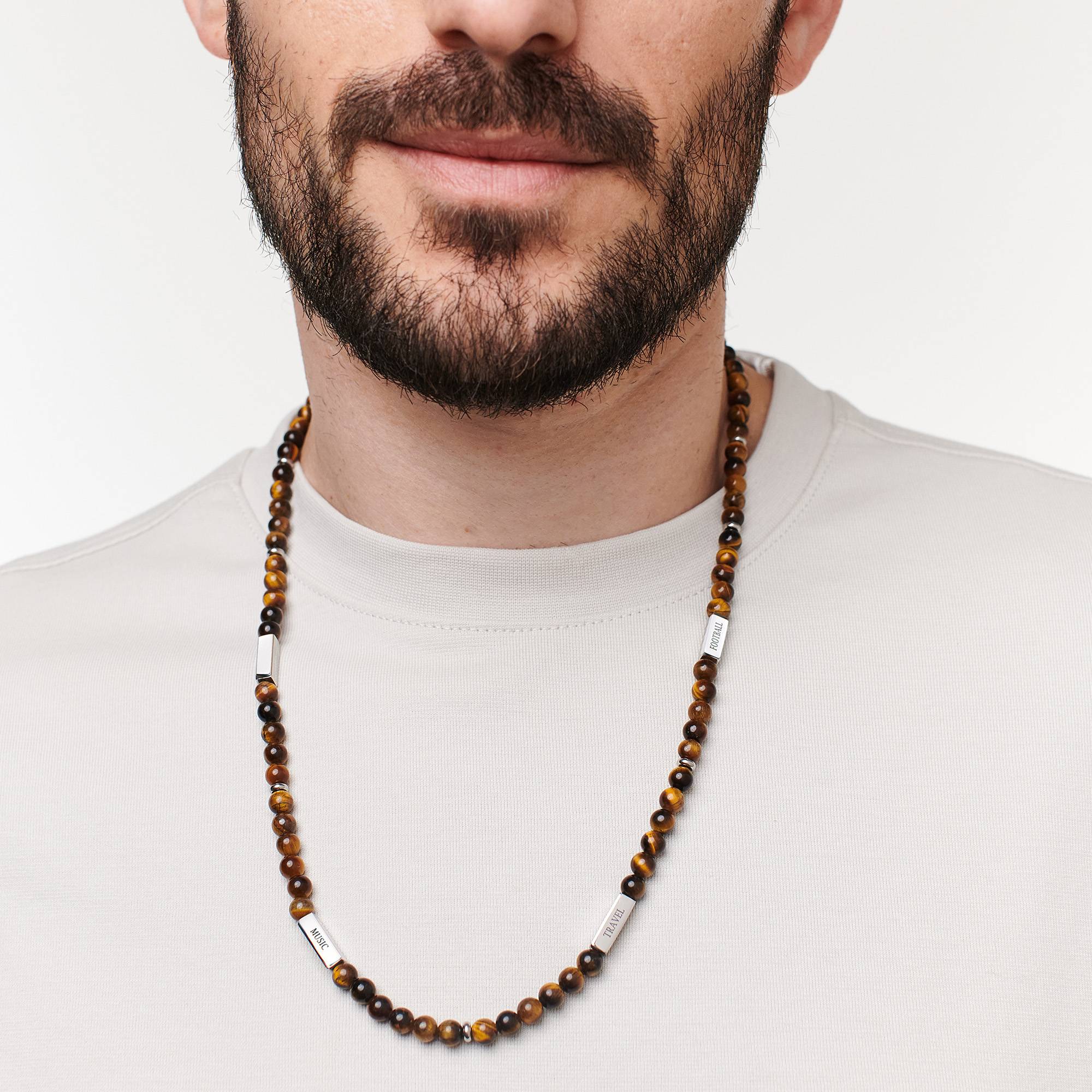 East Coast Custom Tiger Eye Beaded Necklace in Stainless Steel - Image 2
