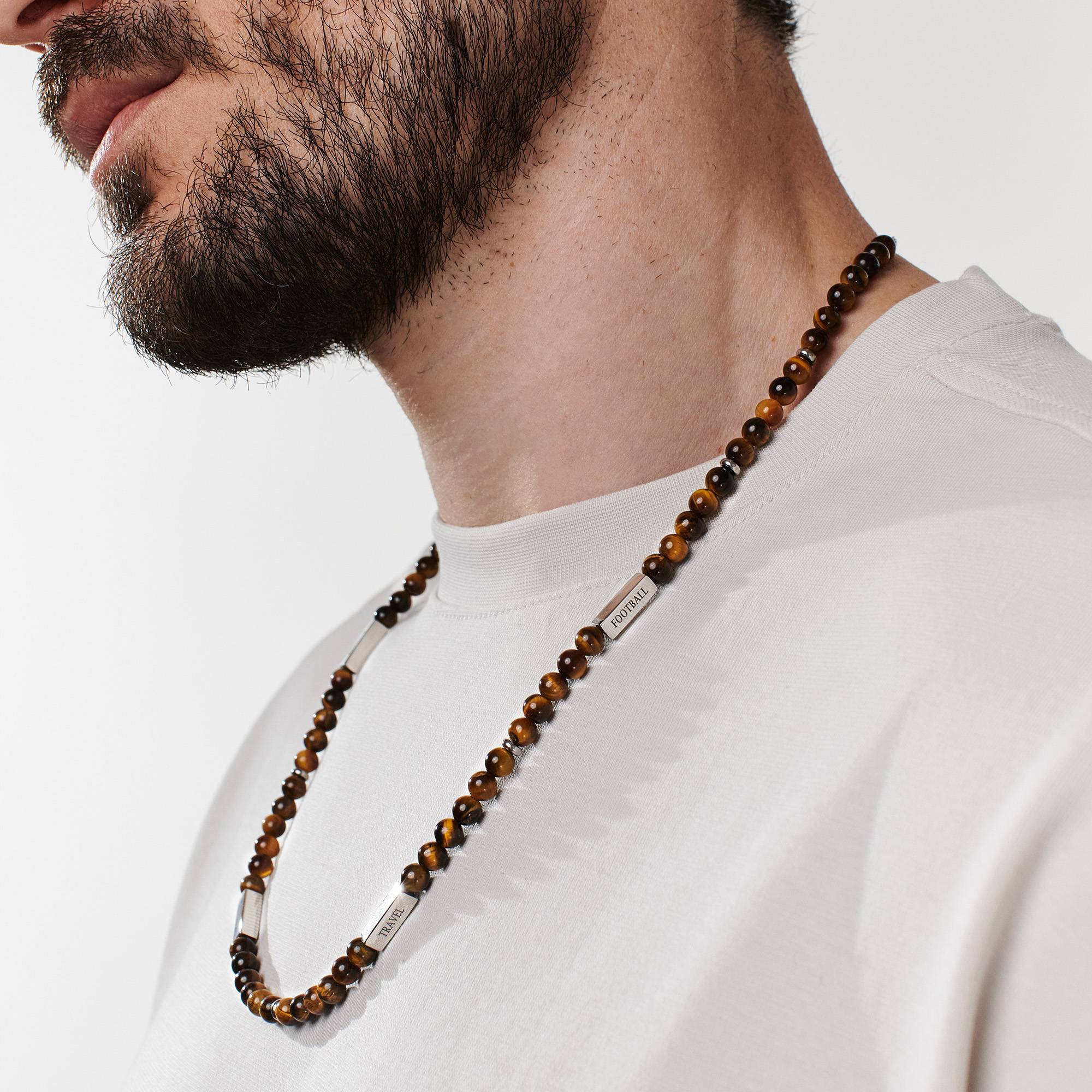 East Coast Custom Tiger Eye Beaded Necklace in Stainless Steel - Image 3
