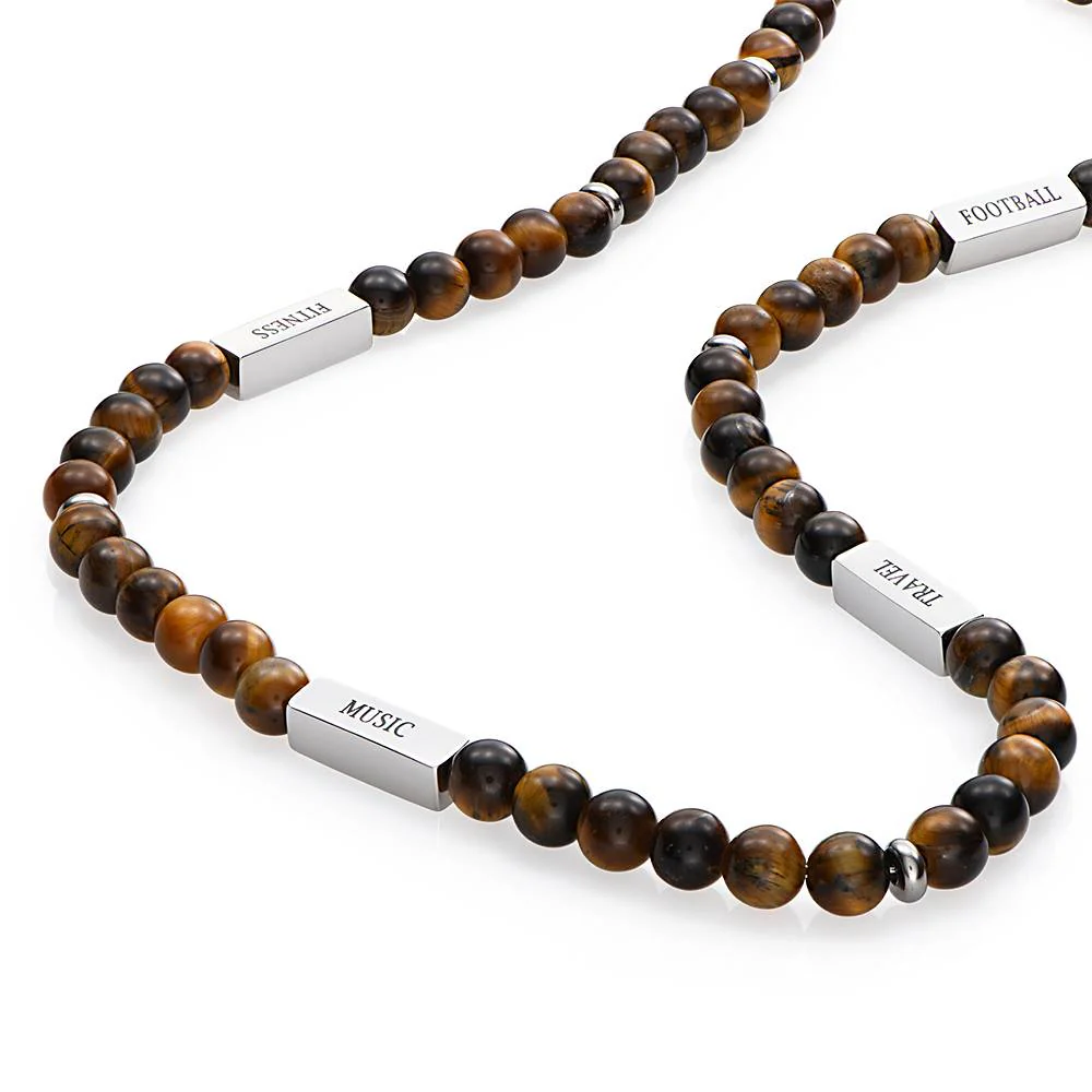 East Coast Custom Tiger Eye Beaded Necklace in Stainless Steel - Image 4