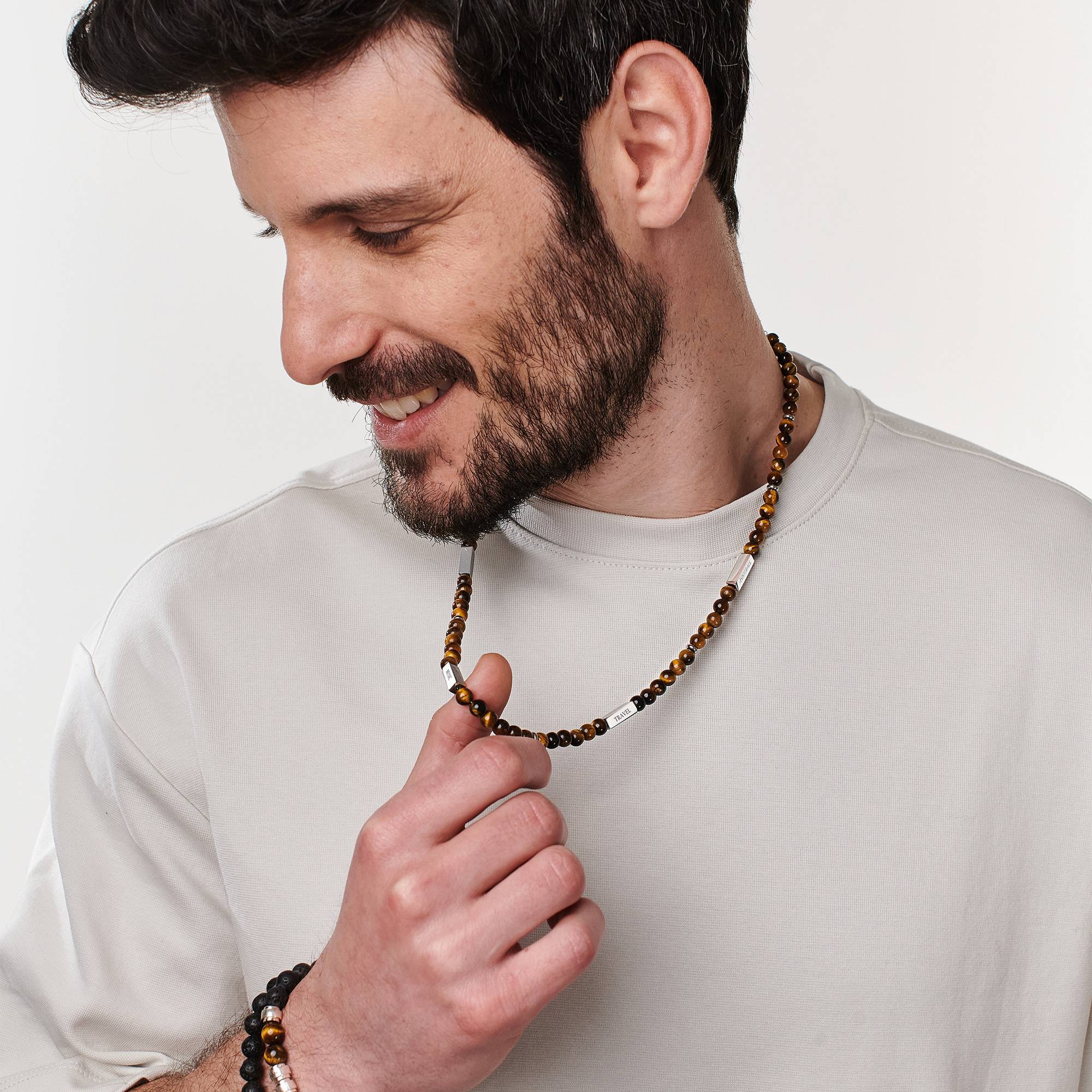 East Coast Custom Tiger Eye Beaded Necklace in Stainless Steel - Image 5