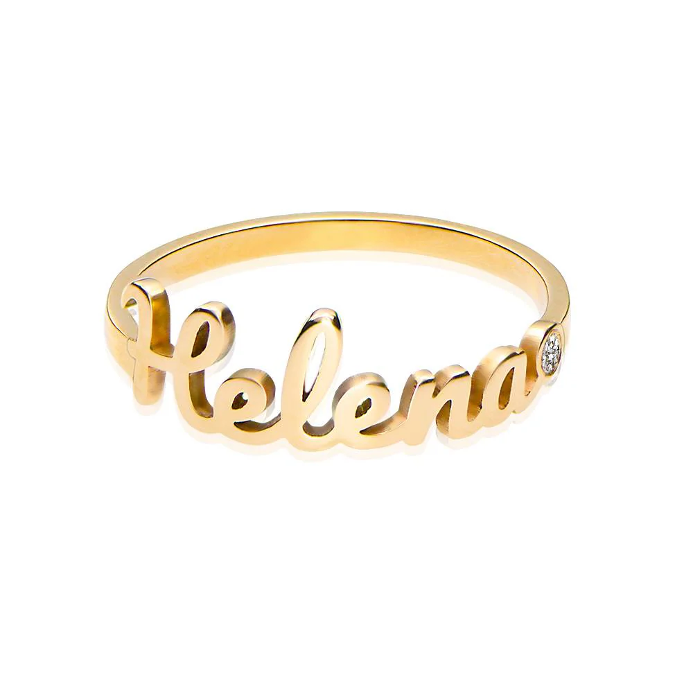 Script Name Ring with Diamond in 18K Gold Vermeil