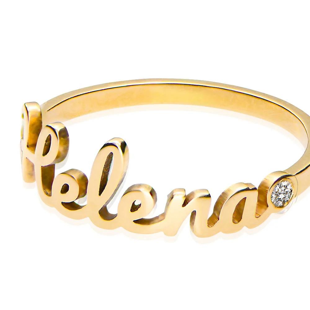 Script Name Ring with Diamond in 18K Gold Vermeil - Image 3