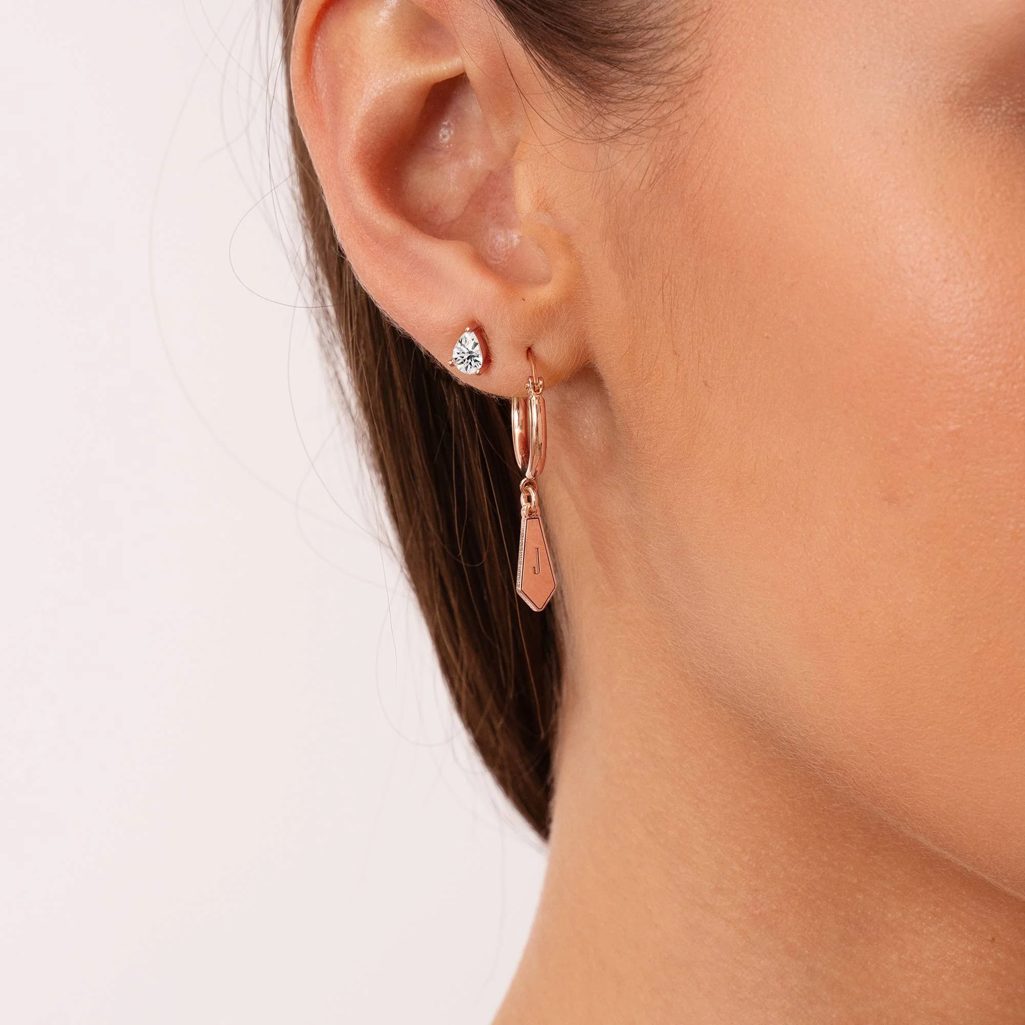 Gia Drop Initial Huggies in 18K Rose Gold Plating - Image 5