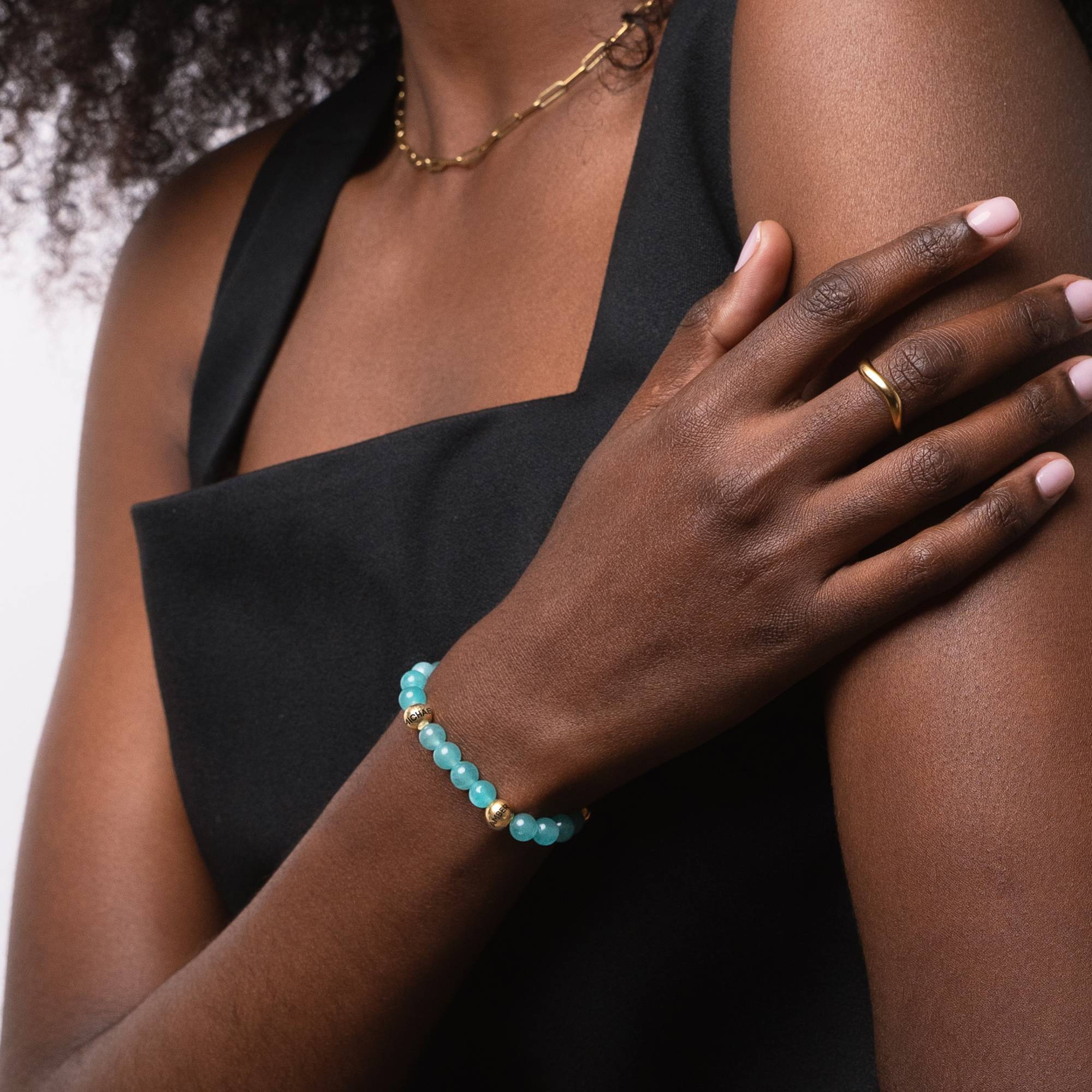 Amazonite Semi-Precious Balance Bead Bracelet in 18K Gold Plating - Image 4