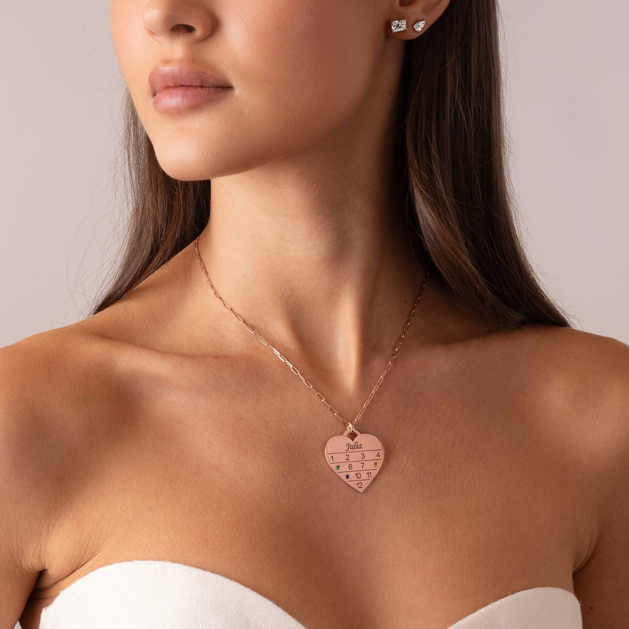 12 Month Calendar Heart Necklace with Birthstones in 18K Rose Gold Plating - Image 3