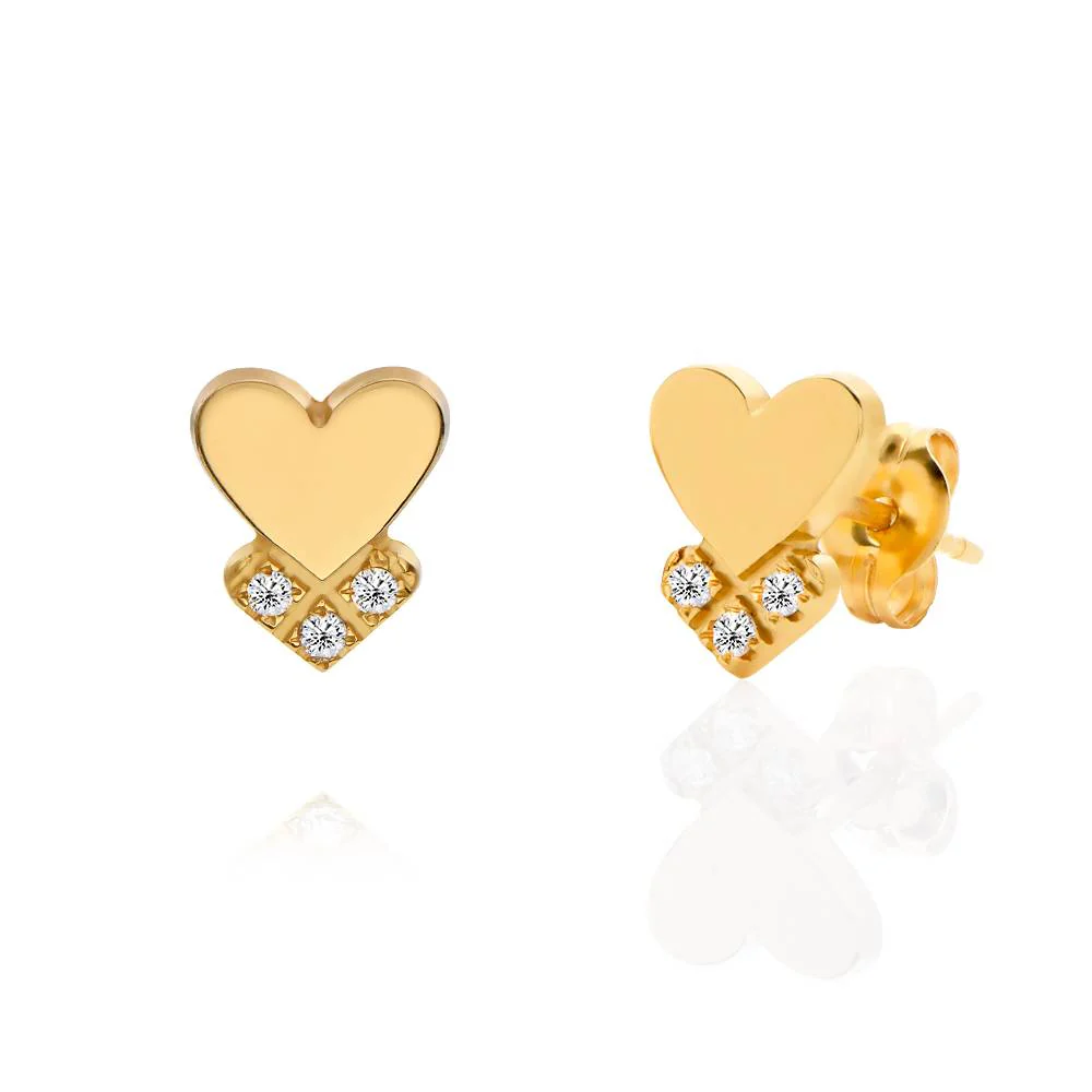 Dakota Heart Earrings with Diamonds in 18K Gold Vermeil - Image 3