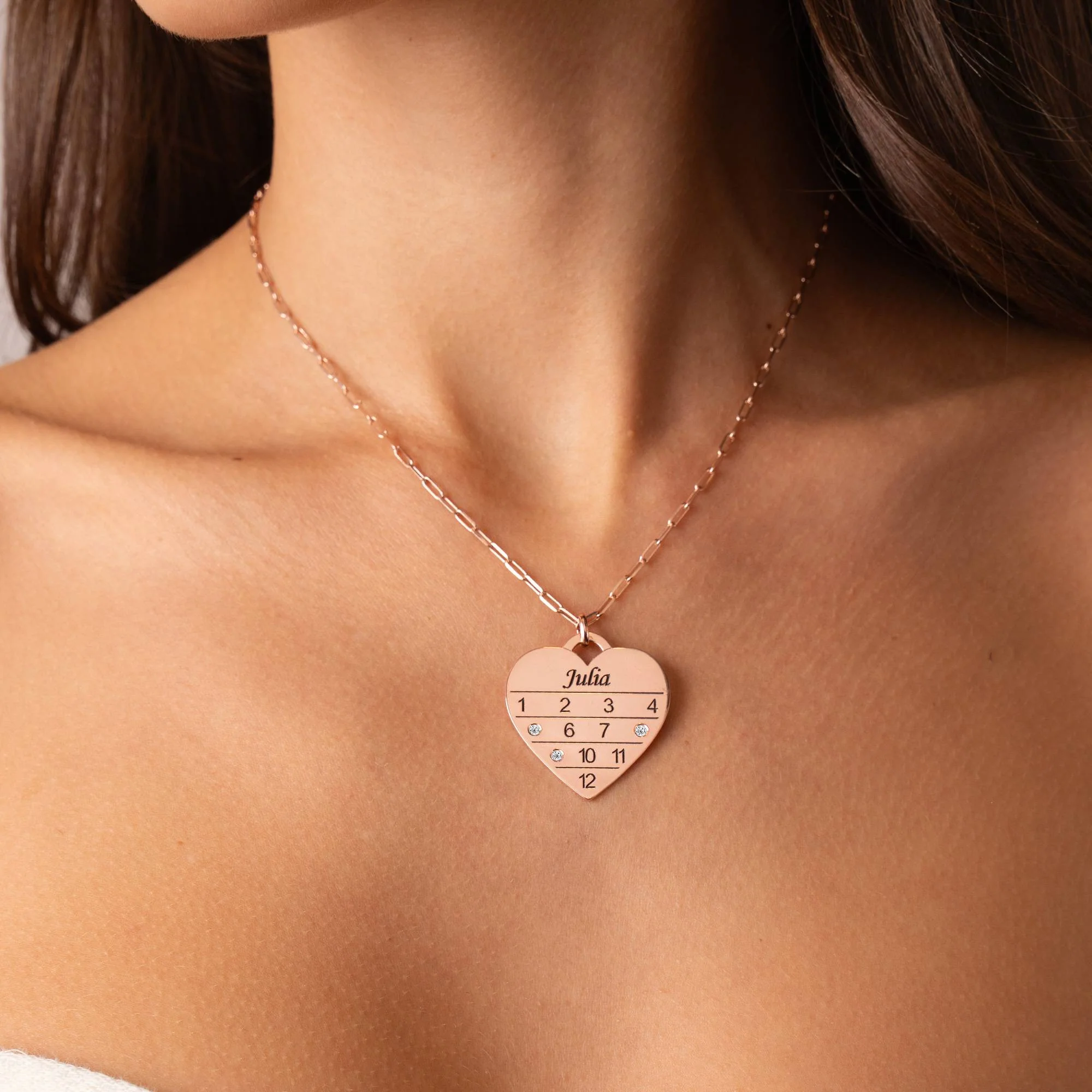 12 Month Calendar Heart Necklace with Diamonds in 18K Rose Gold Plating - Image 2