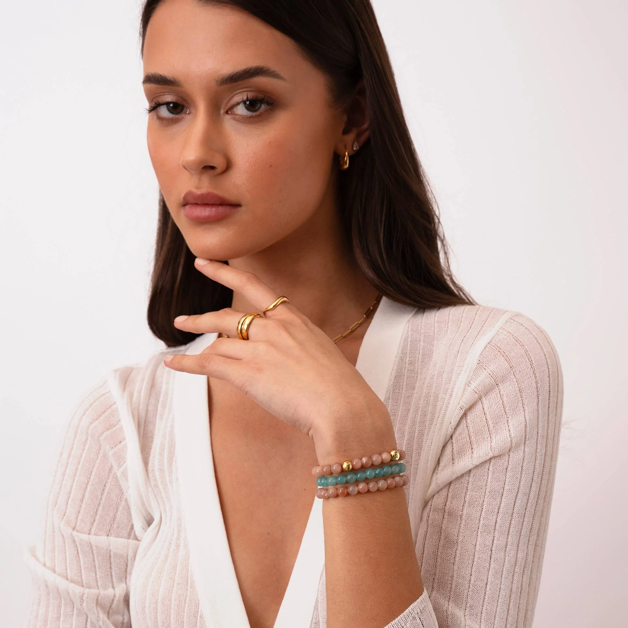 Sunstone Semi-Precious Balance Bead Bracelet in 18K Gold Vermeil