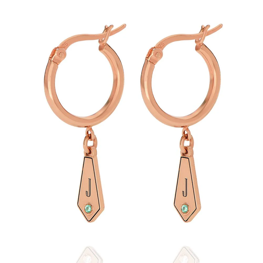 Gia Drop Initial Huggies with Birthstones in 18K Rose Gold Plating - Image 2