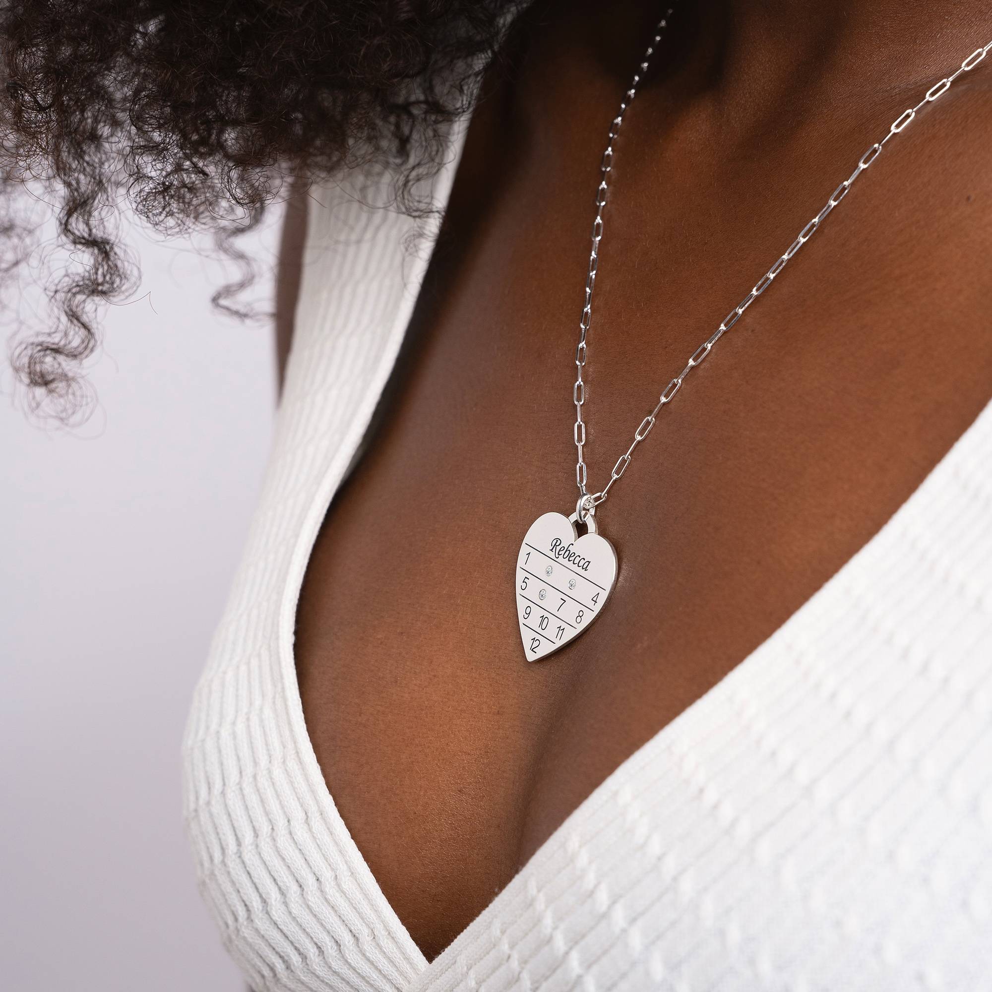 12 Month Calendar Heart Necklace with Birthstones in Sterling Silver - Image 2