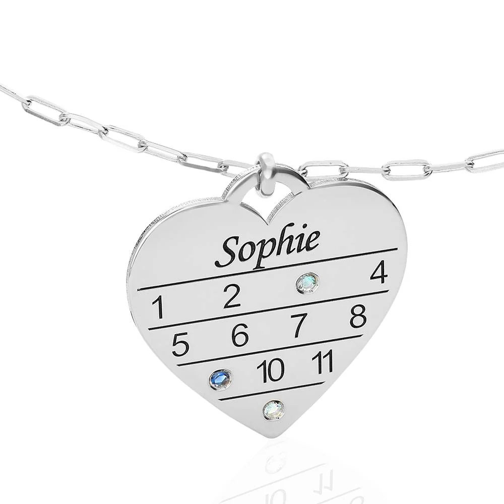 12 Month Calendar Heart Necklace with Birthstones in Sterling Silver - Image 4