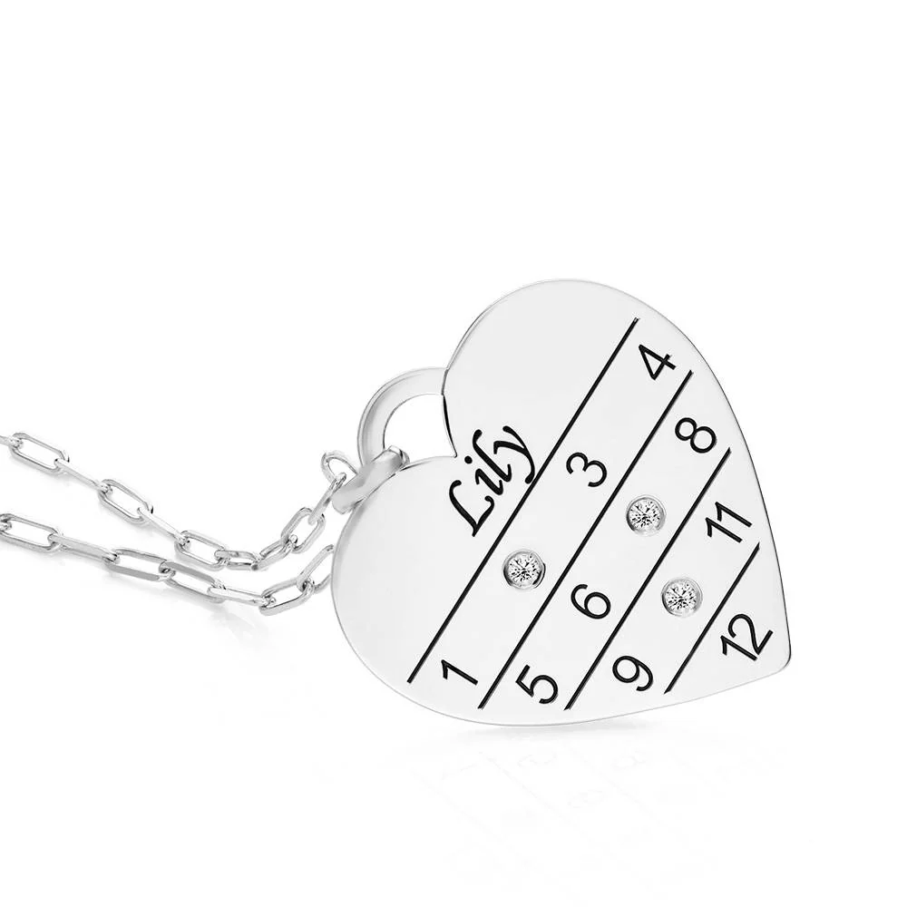 12 Month Calendar Heart Necklace with Diamonds in Sterling Silver - Image 4