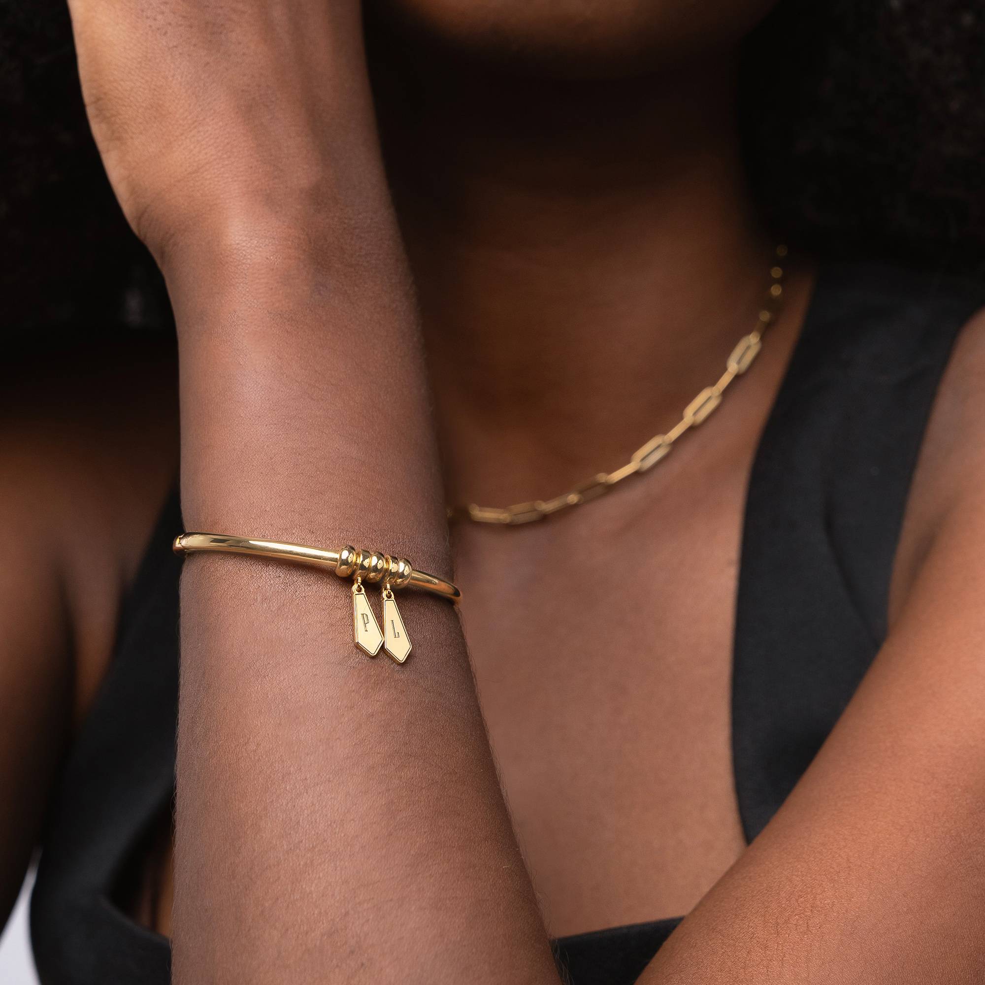 Gia Drop Initial Bangle Bracelet in 18K Gold Plating - Image 3