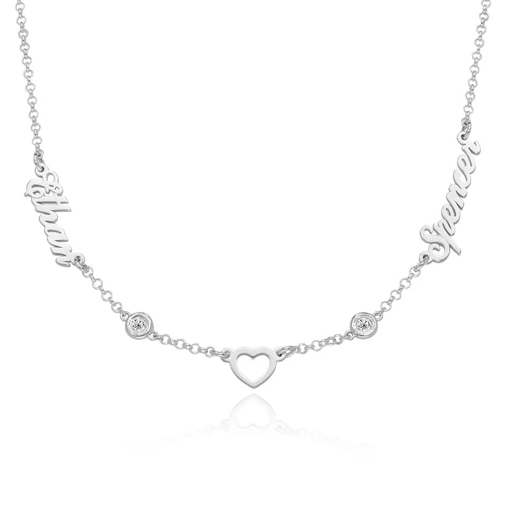 Lovers Heart Name Necklace with 0.20CT Diamonds in Sterling Silver