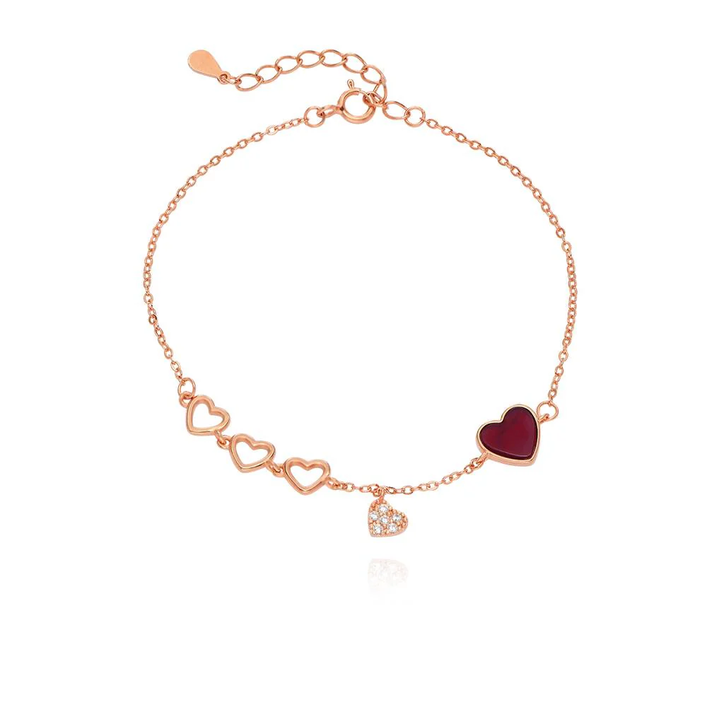 Be Mine Red Heart Bracelet in 18K Rose Gold Plating
