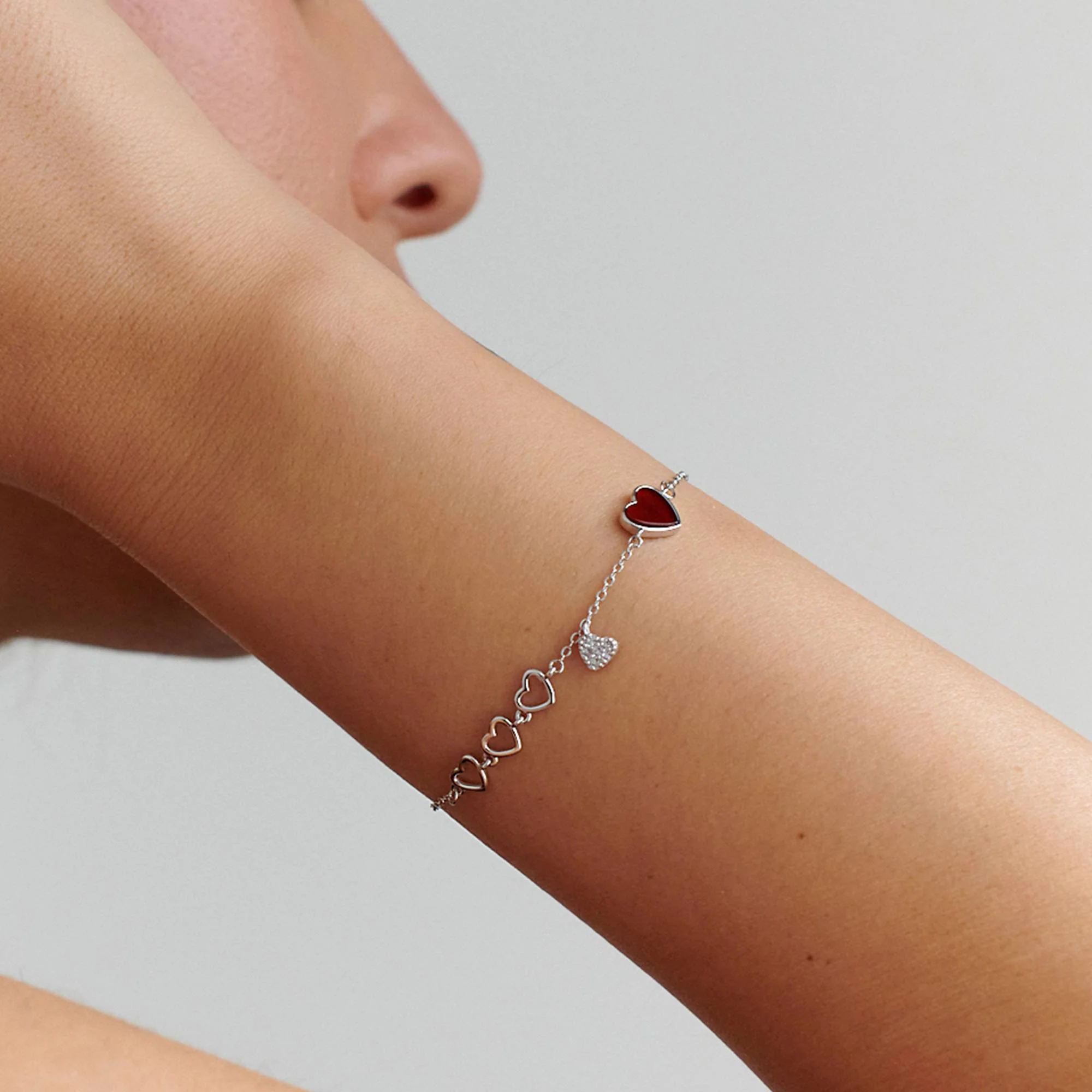 Be Mine Red Heart Bracelet in Sterling Silver - Image 4
