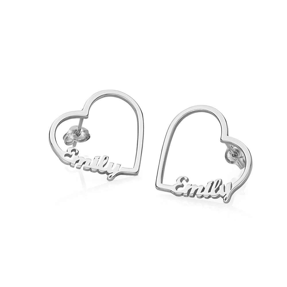 Contour Heart Name Earrings in Sterling Silver - Image 3