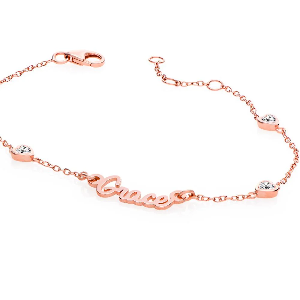 Charli Heart Chain Name Bracelet in 18K Rose Gold Plating - Image 3