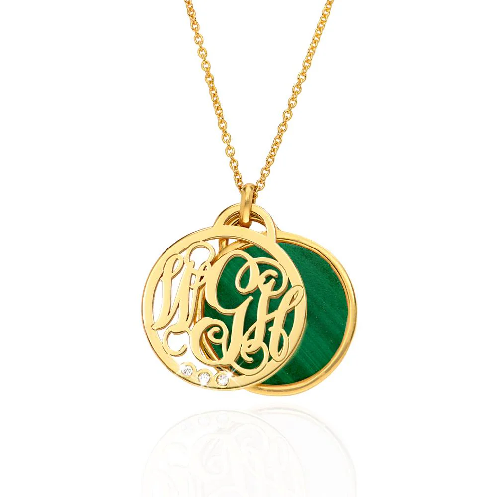 Monogram Initials Necklace with Semi-Precious Stone and Diamonds in 10K Yellow Gold - Image 4