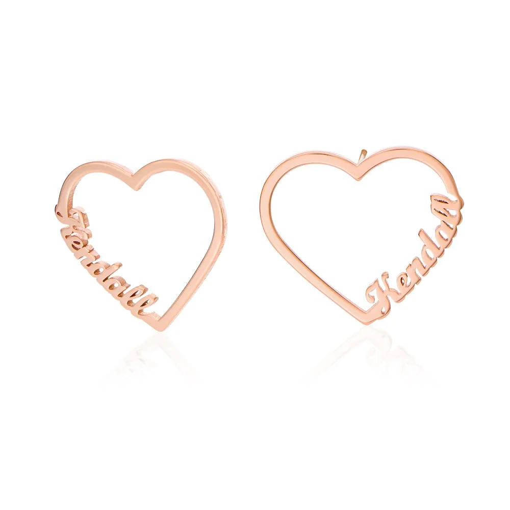 Contour Heart Name Earrings in 18K Rose Gold Plating