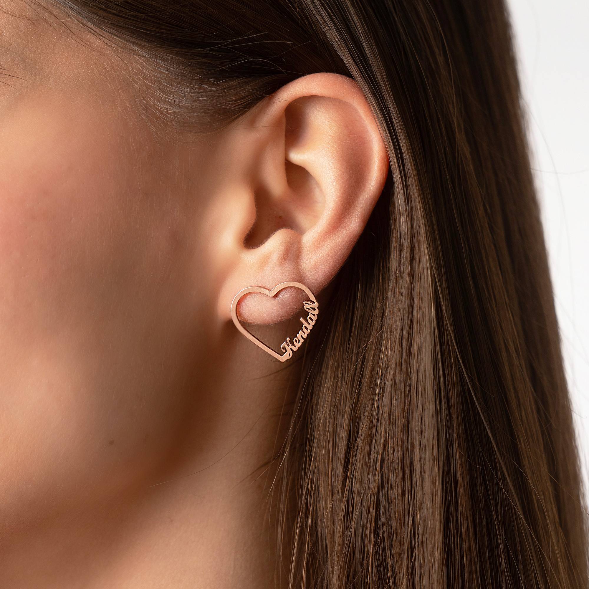Contour Heart Name Earrings in 18K Rose Gold Plating - Image 2