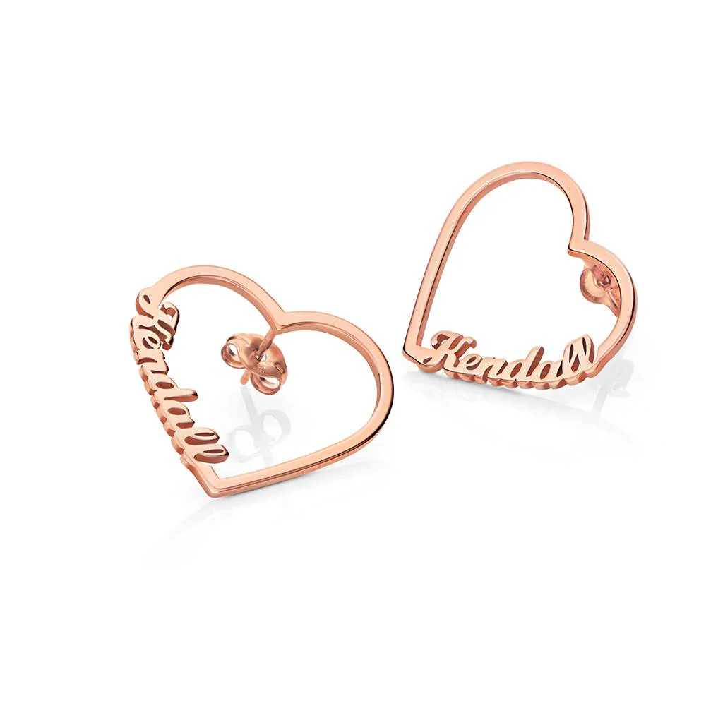 Contour Heart Name Earrings in 18K Rose Gold Plating - Image 3
