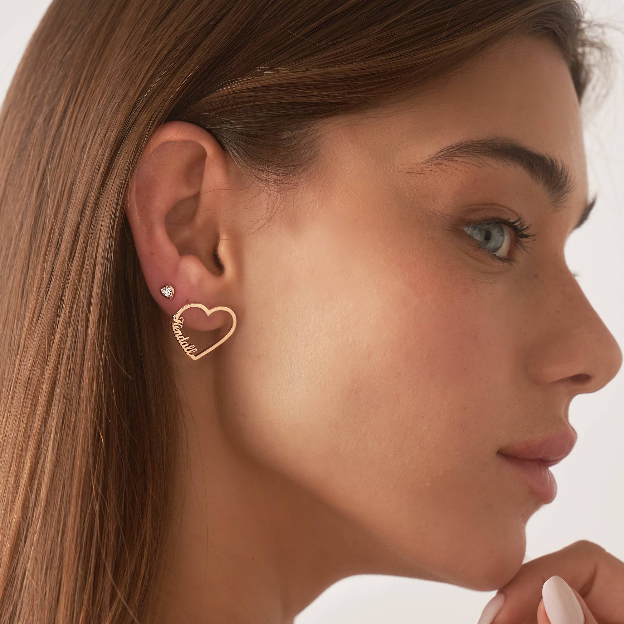 Contour Heart Name Earrings in 18K Rose Gold Plating - Image 4