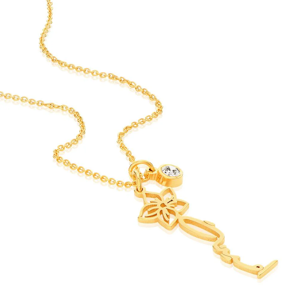 Blooming Birth Flower Arabic Name Necklace with Diamond in 18K Gold Vermeil - Image 4