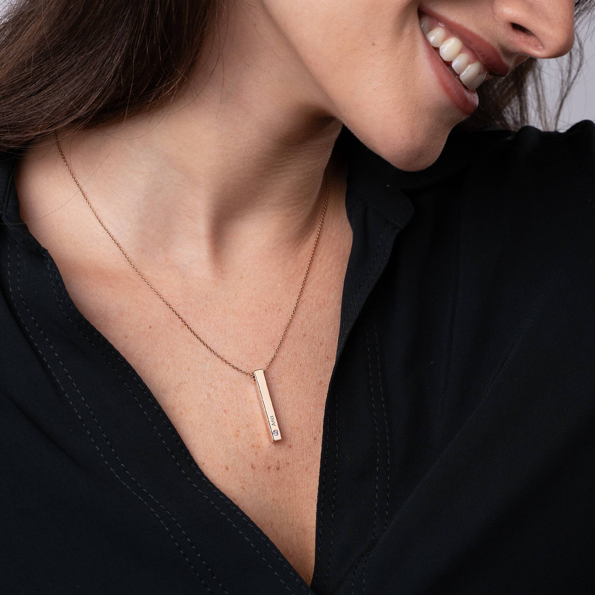 Totem 3D Bar Necklace with Birthstones in 18k Rose Gold Vermeil - Image 2