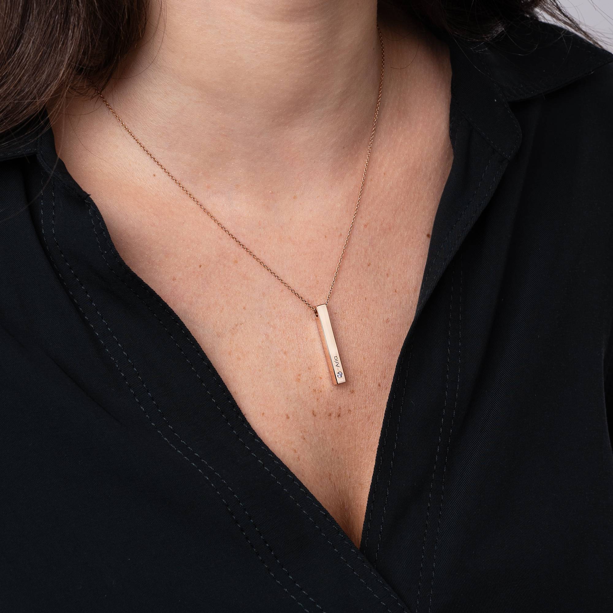 Totem 3D Bar Necklace with Birthstones in 18k Rose Gold Vermeil - Image 3