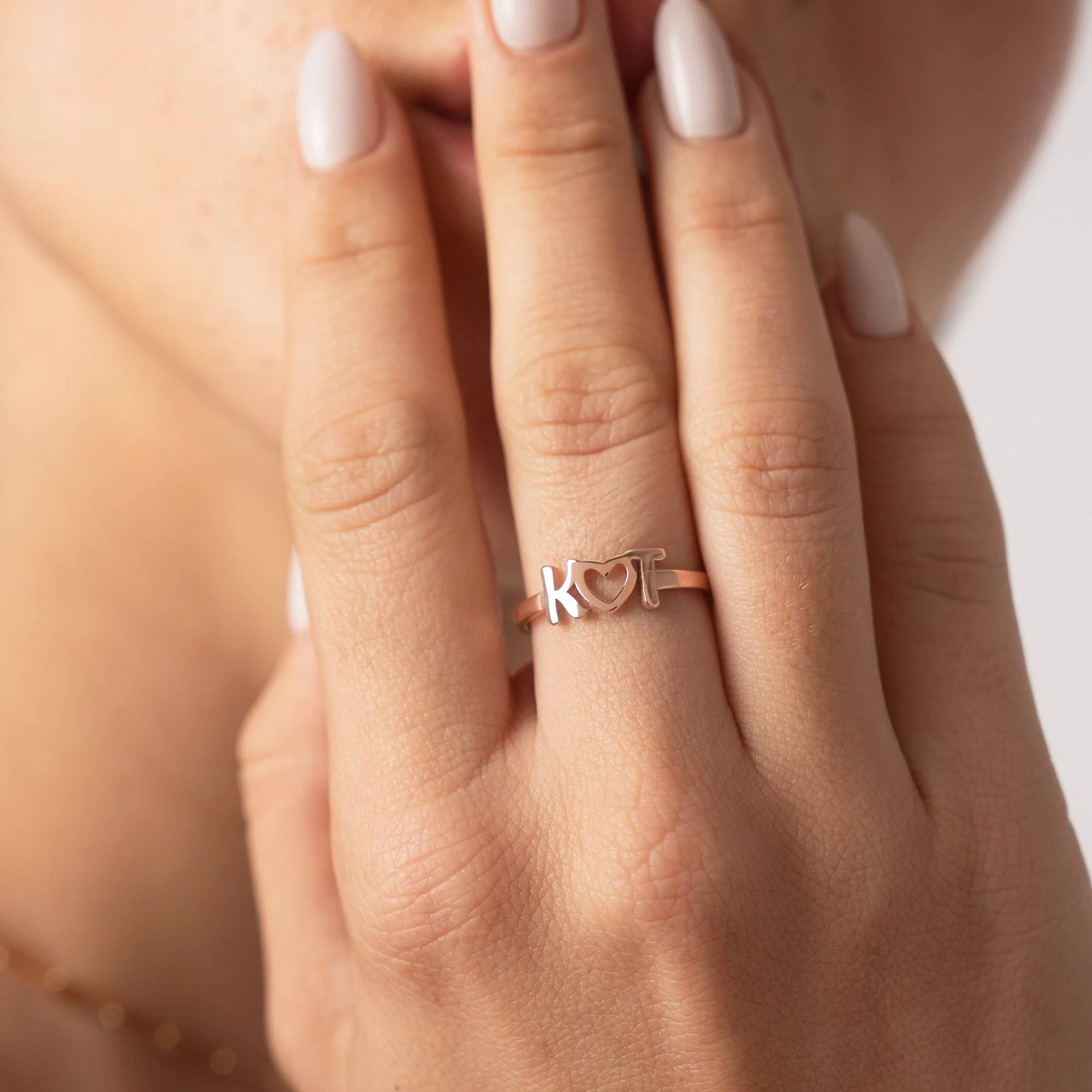 I Heart You Initial Ring in 18K Rose Gold Plating - Image 2