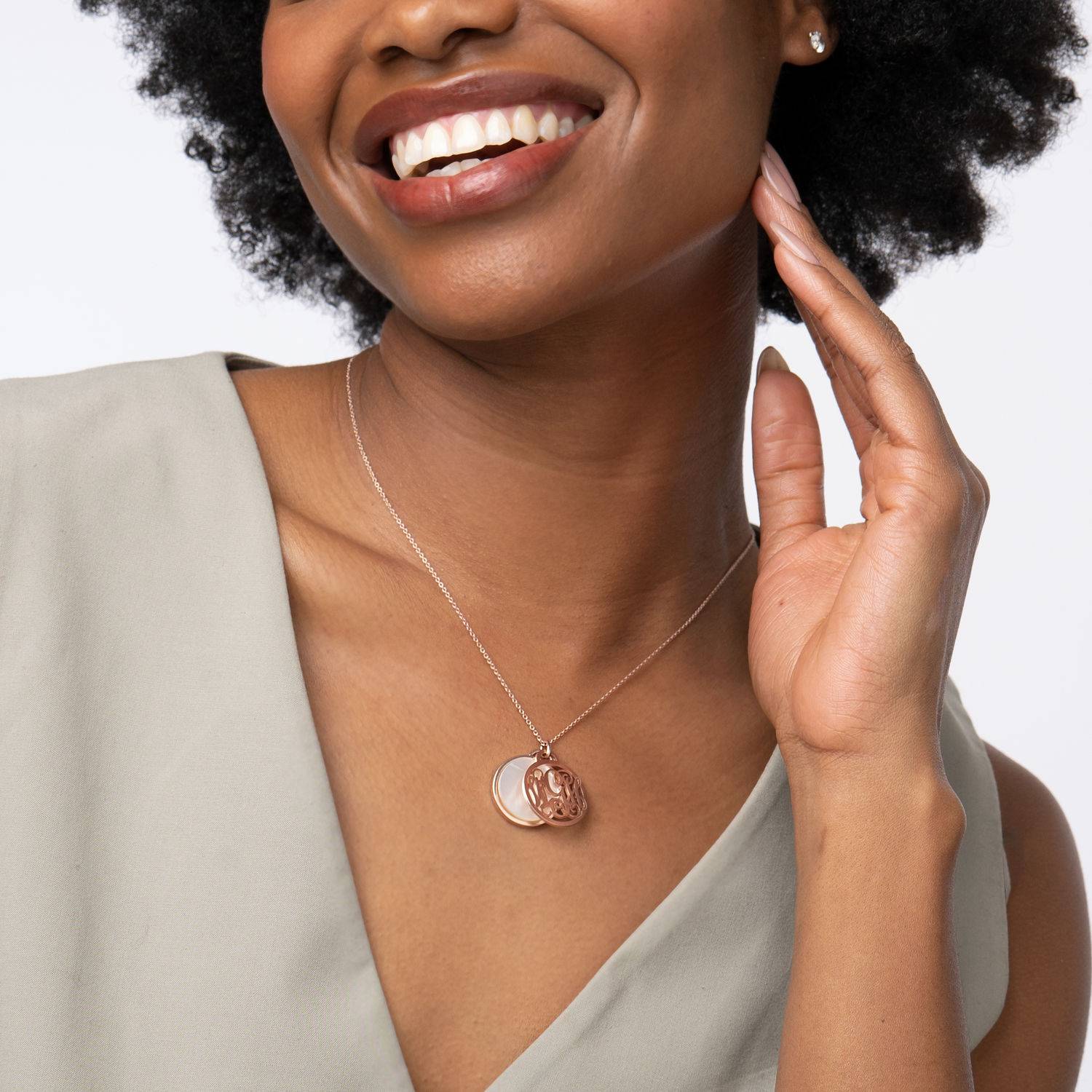 Monogram Initials Necklace with Semi Precious Stone in 18K Rose Gold Vermeil - Image 2