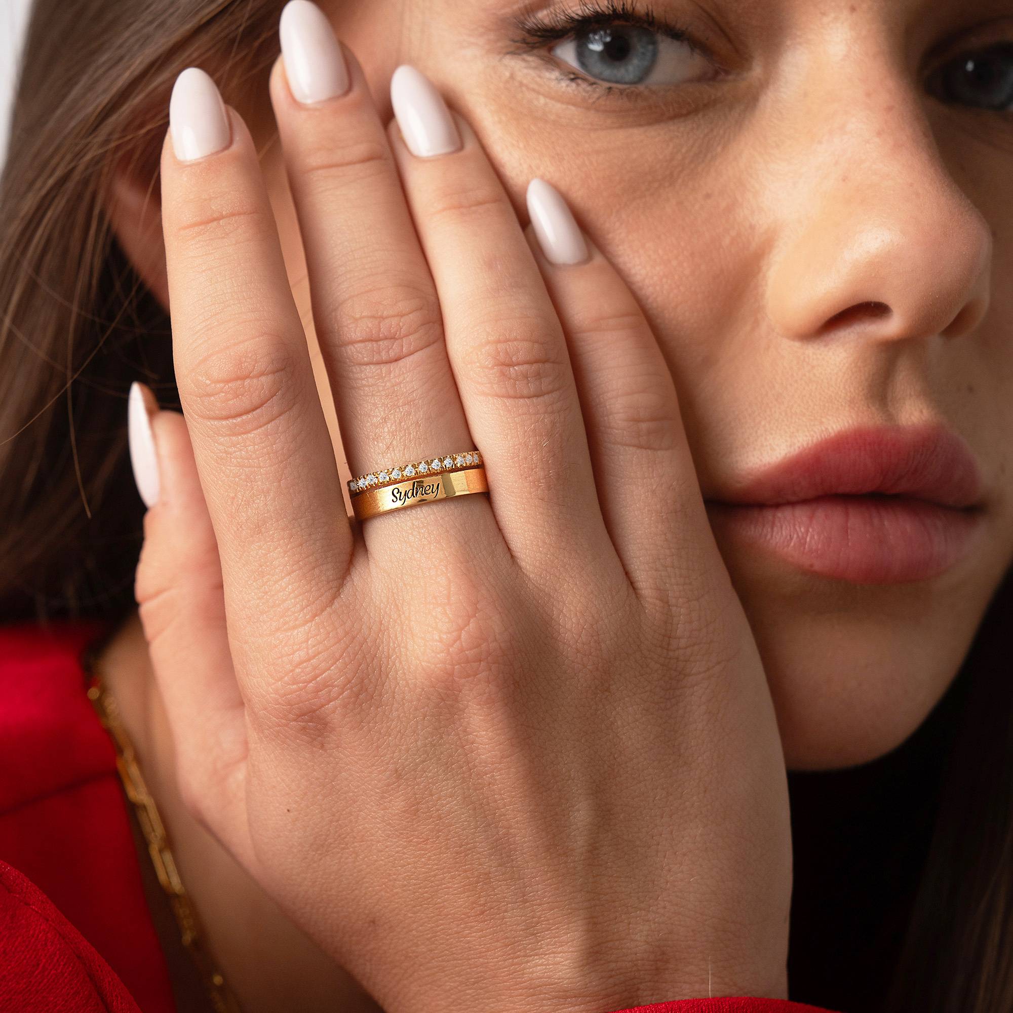 Sofia Double Band Ring with 0.15CT Diamonds in 18K Gold Plating - Image 2