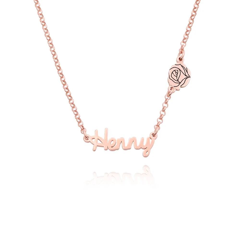 Blooming Birth Flower Multi Name Necklace in 18K Rose Gold Vermeil