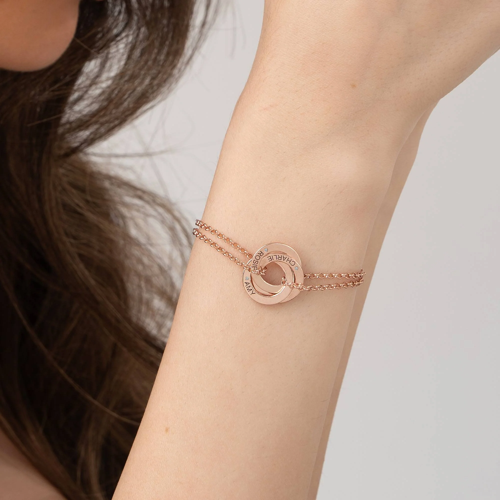 Lucy Russian Ring Bracelet with Diamond in 18K Rose Gold Plating - Image 2