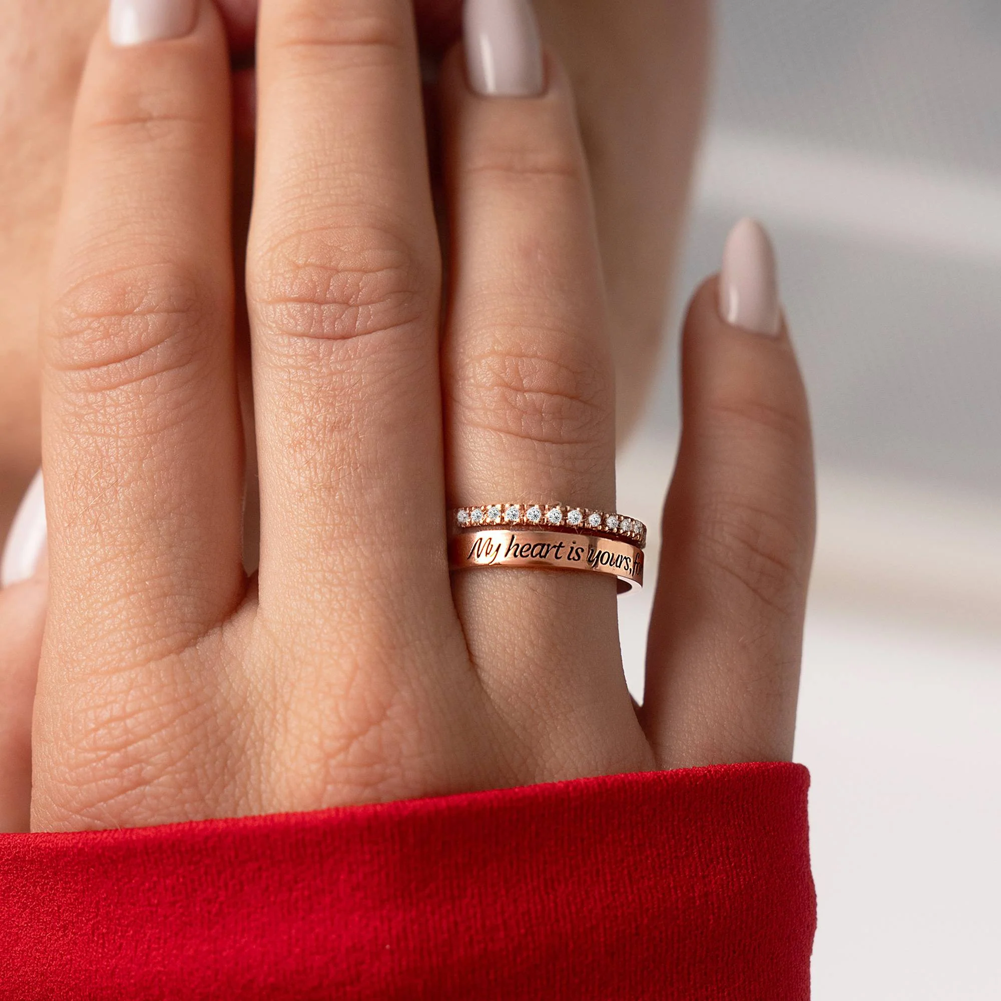 Sofia Double Band Ring with 0.15CT Diamonds in 18K Rose Gold Plating - Image 3