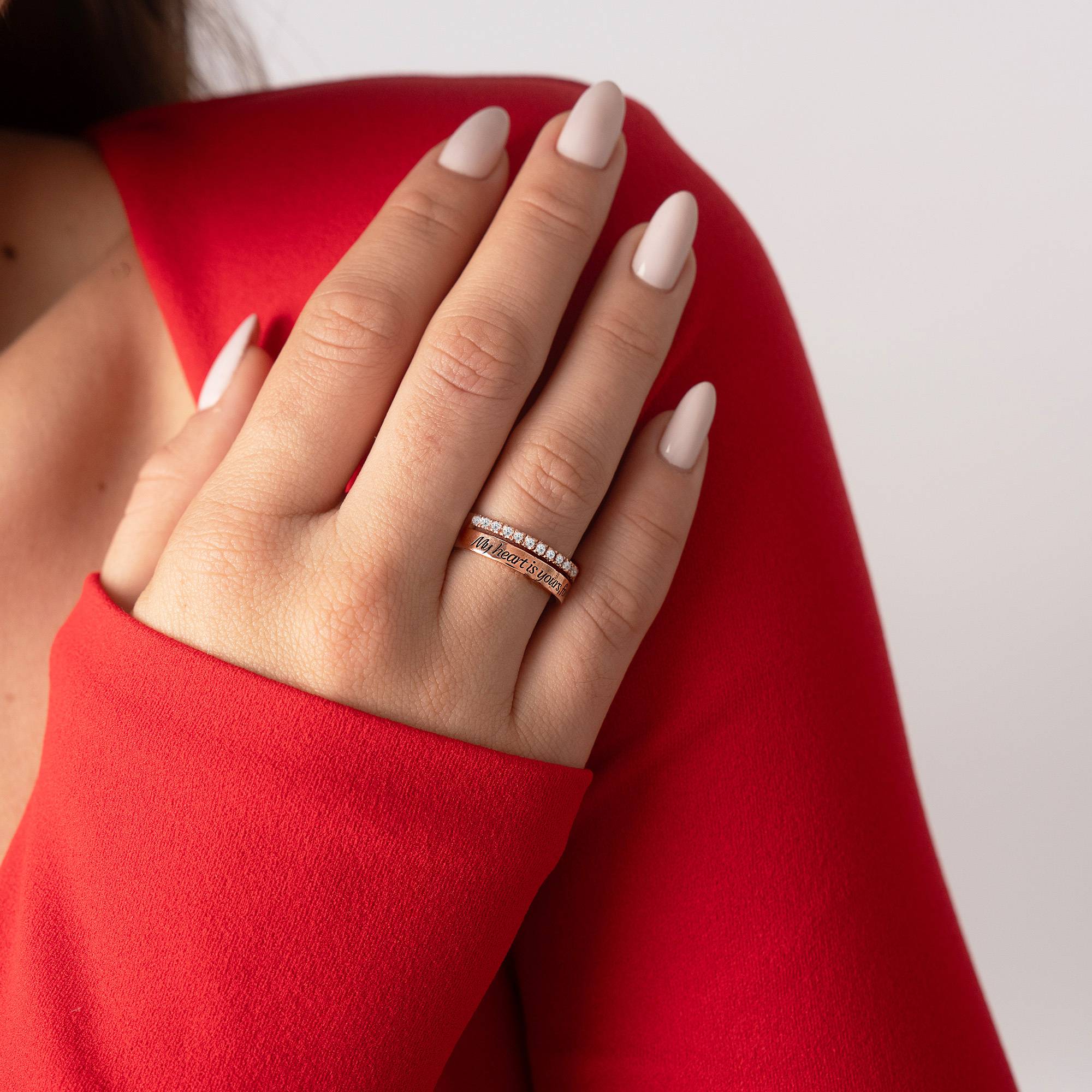 Sofia Double Band Ring with 0.15CT Diamonds in 18K Rose Gold Plating - Image 4
