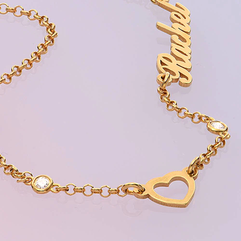 Lovers Heart Name Necklace With Diamonds in 14K Yellow Gold - Image 4