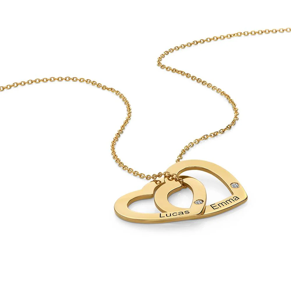 Claire Interlocking Hearts Necklace in 14K Yellow Gold with Diamonds - Image 3