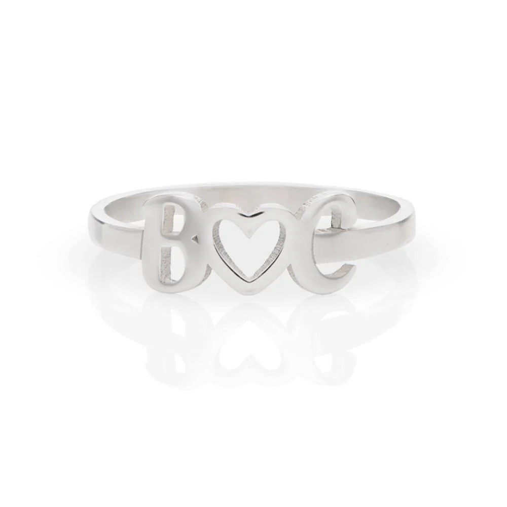 I Heart You Initial Ring in Sterling Silver