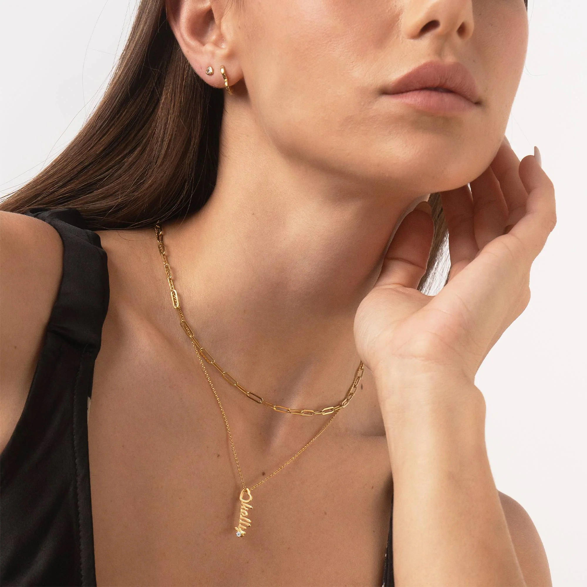 Heart Drop Vertical Name Necklace with 0.05CT Diamond in 18K Gold Plating - Image 2
