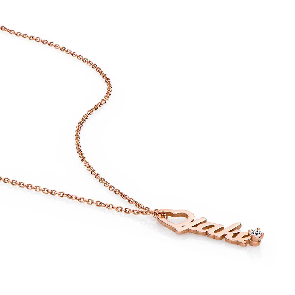 Heart Drop Vertical Name Necklace with 0.05CT Diamond in 18K Rose Gold Plating - Image 3