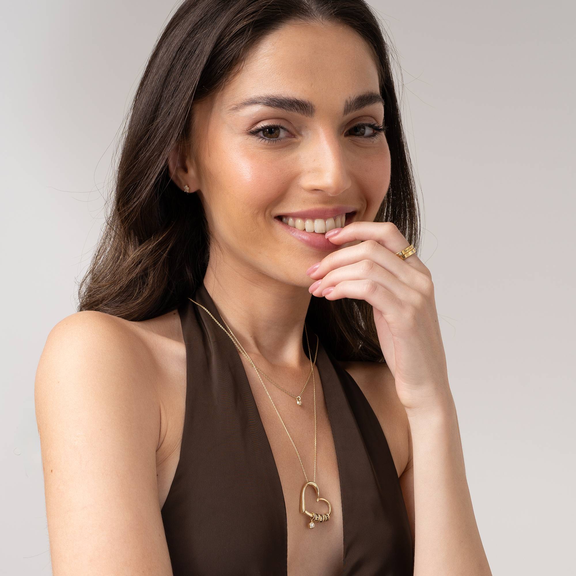 Charming Heart Necklace with Engraved Beads in 10K Gold with 0.25 ct Diamond - Image 3