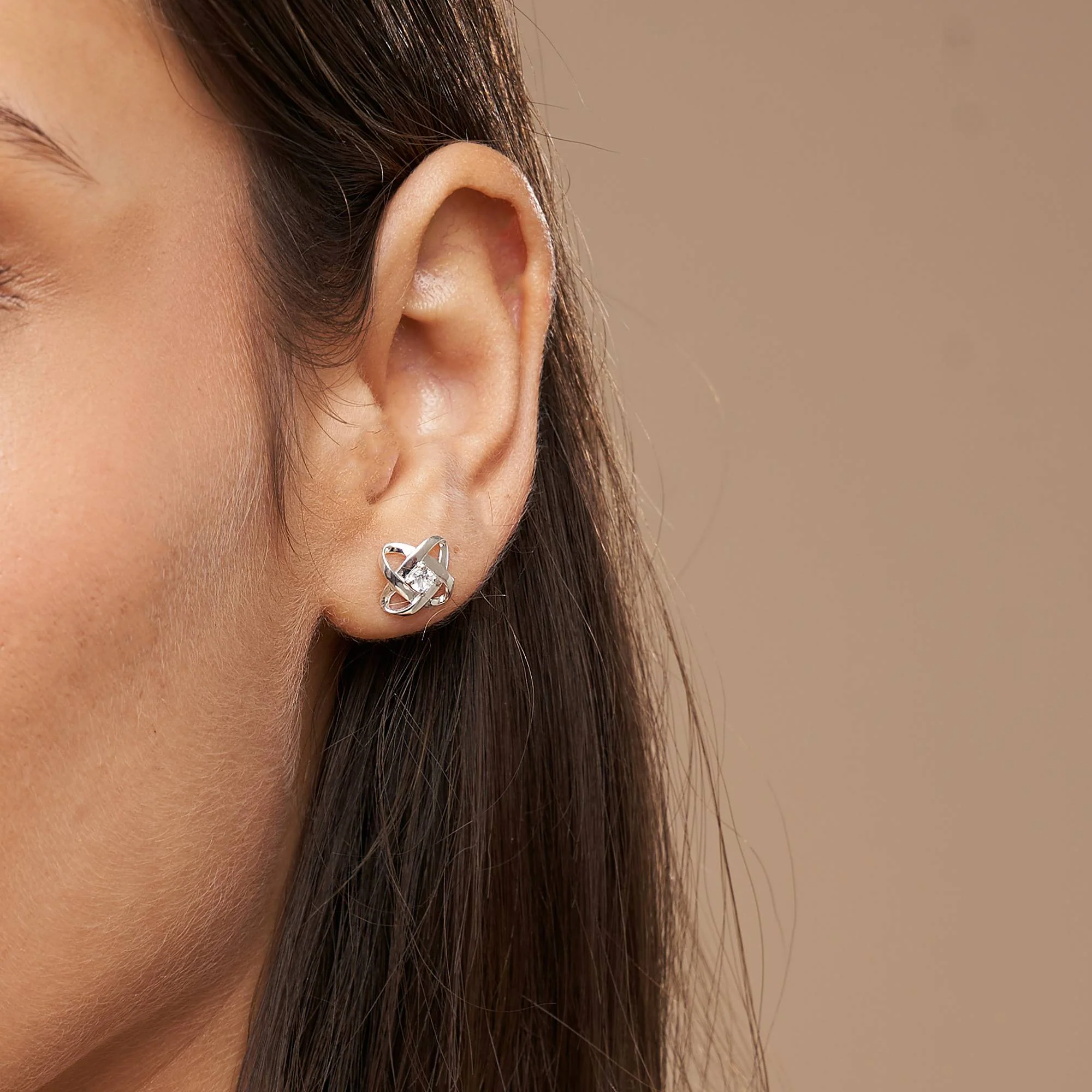 Galaxy Stud Earrings with Cubic Zirconia in Sterling Silver - Image 4