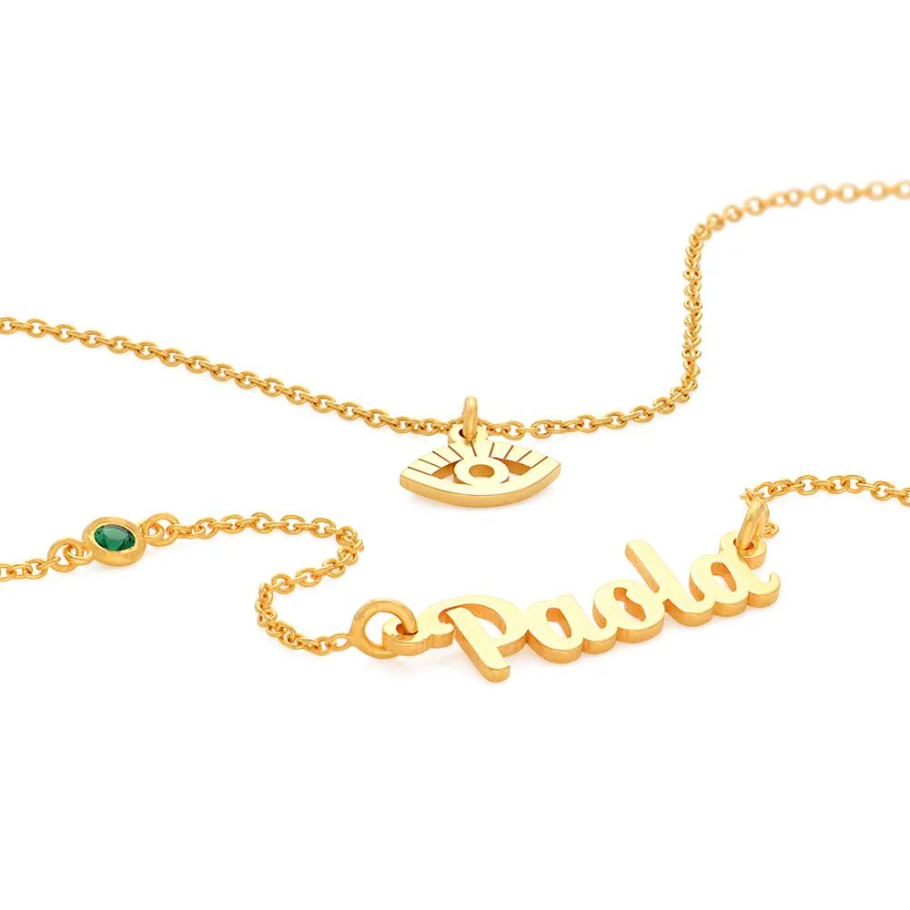 Bridget Evil Eye Layered Name Necklace with Gemstone in 18K Gold Vermeil - Image 4