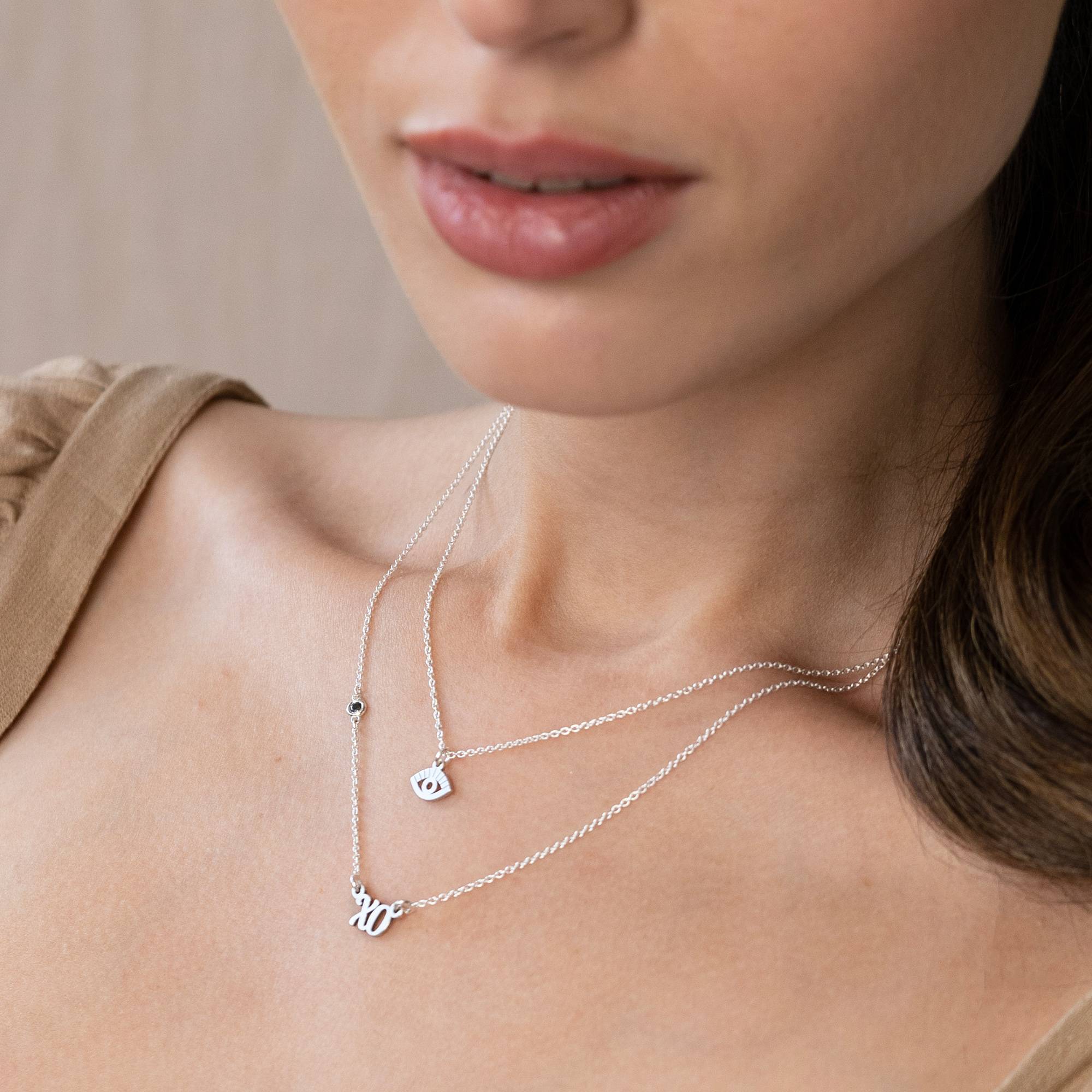 Bridget Evil Eye Layered Name Necklace with Gemstone in Sterling Silver - Image 2
