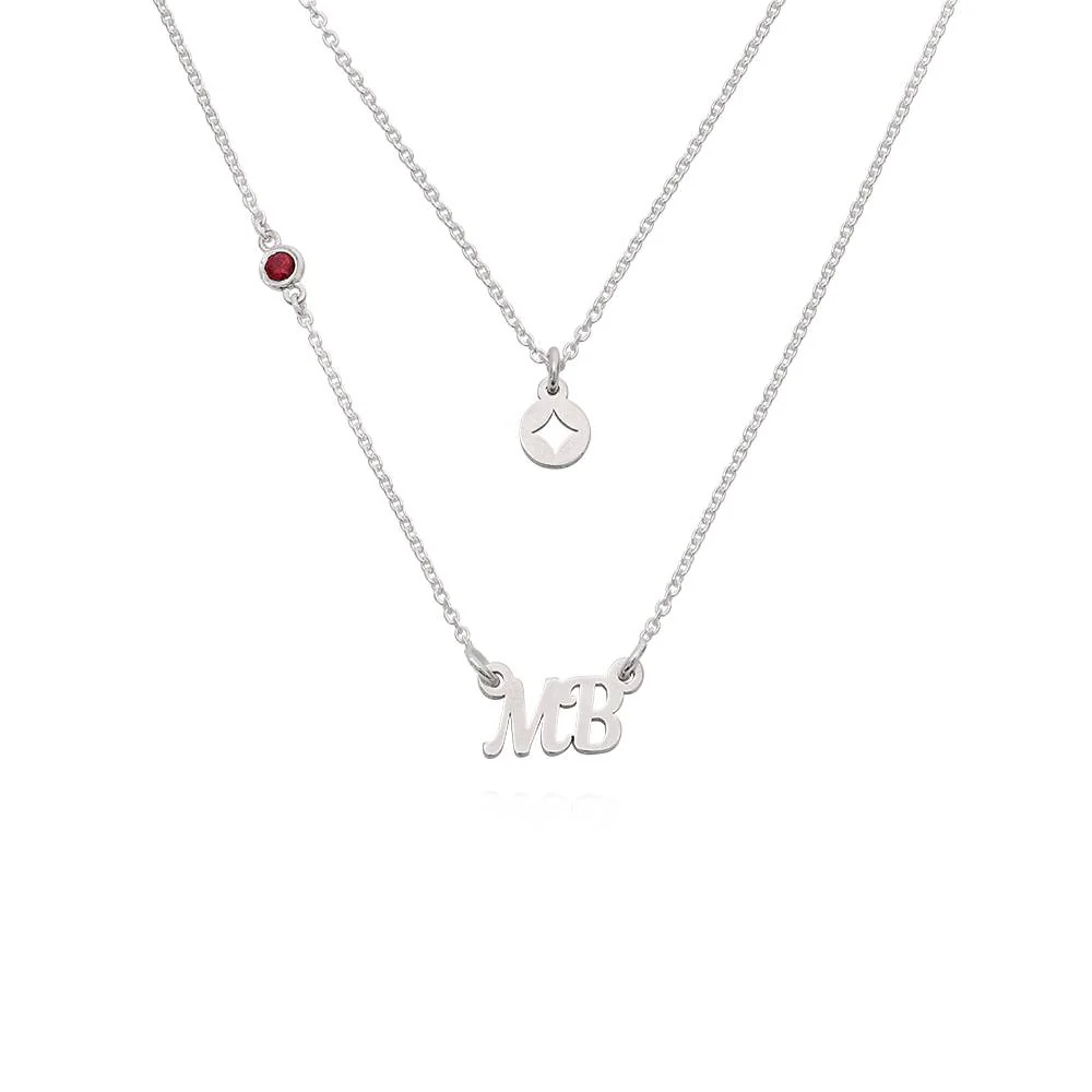 Bridget Star Layered Name Necklace with Gemstone in Sterling Silver